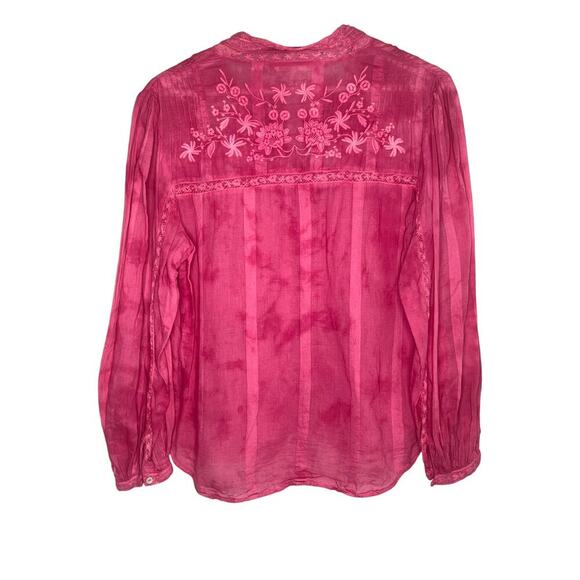 LoveShackFancy Ronda Embroidered Tie Dye Full Zip Blouse Pink Women's Size M - Picture 9 of 11